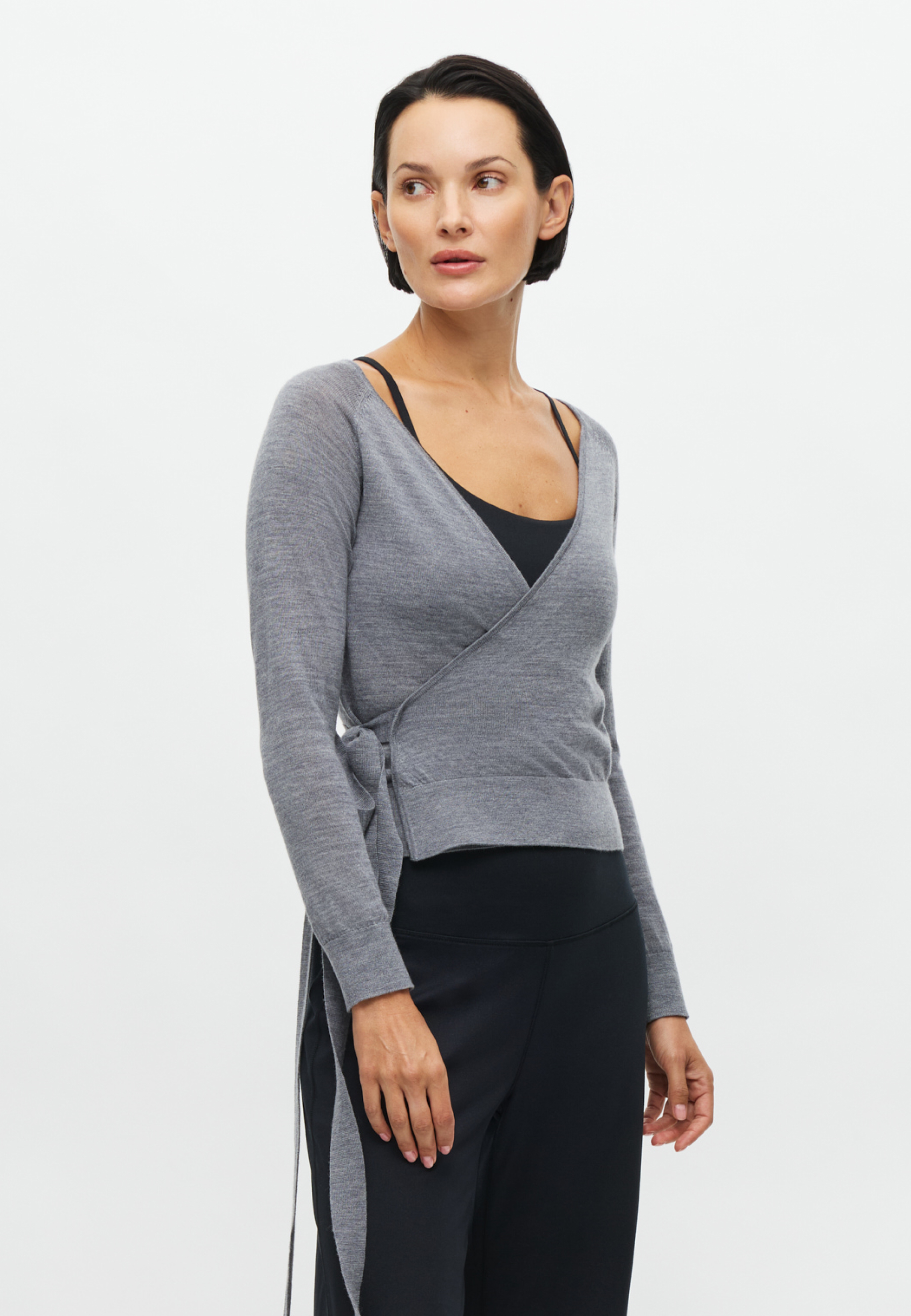 Knitted Merino Wrap Top, Mid Grey