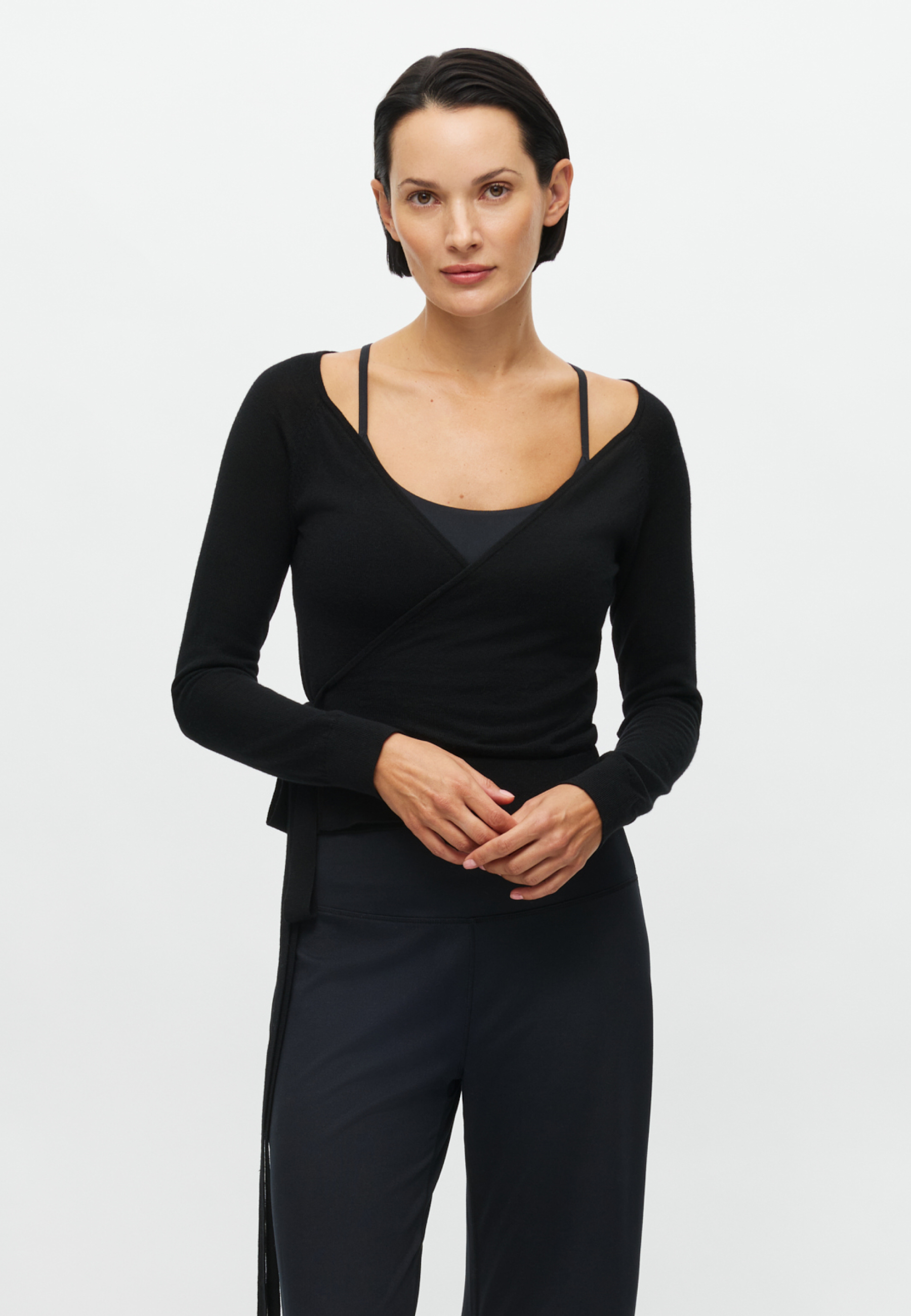 Knitted Merino Wrap Top, Black