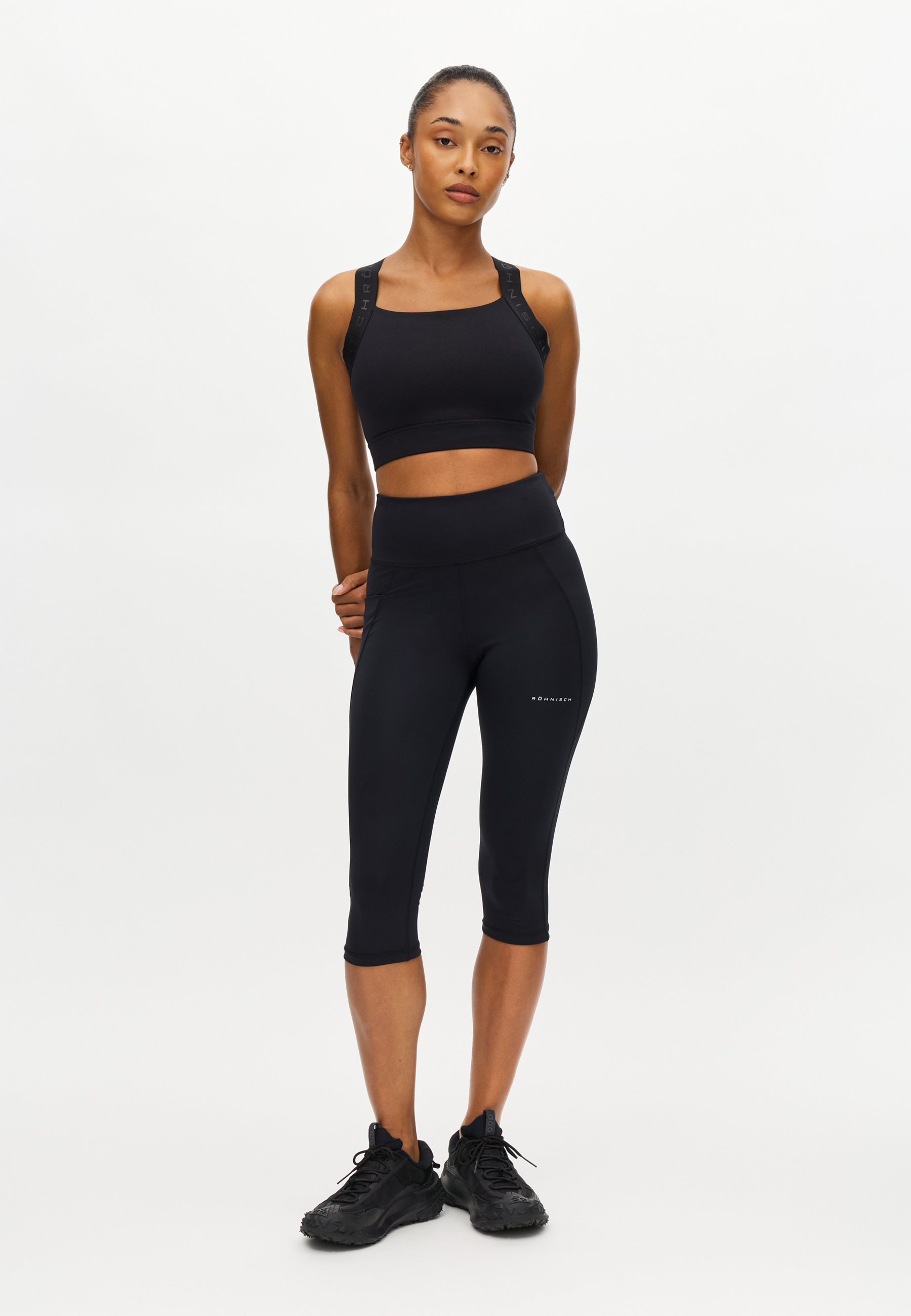 Flattering High Waist Capri Tights, Black